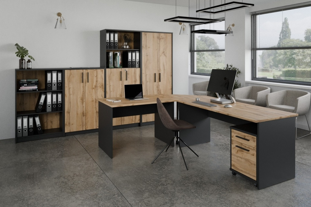 Kancelářská sestava NEJBY GIANNI 11, černá/dub wotan