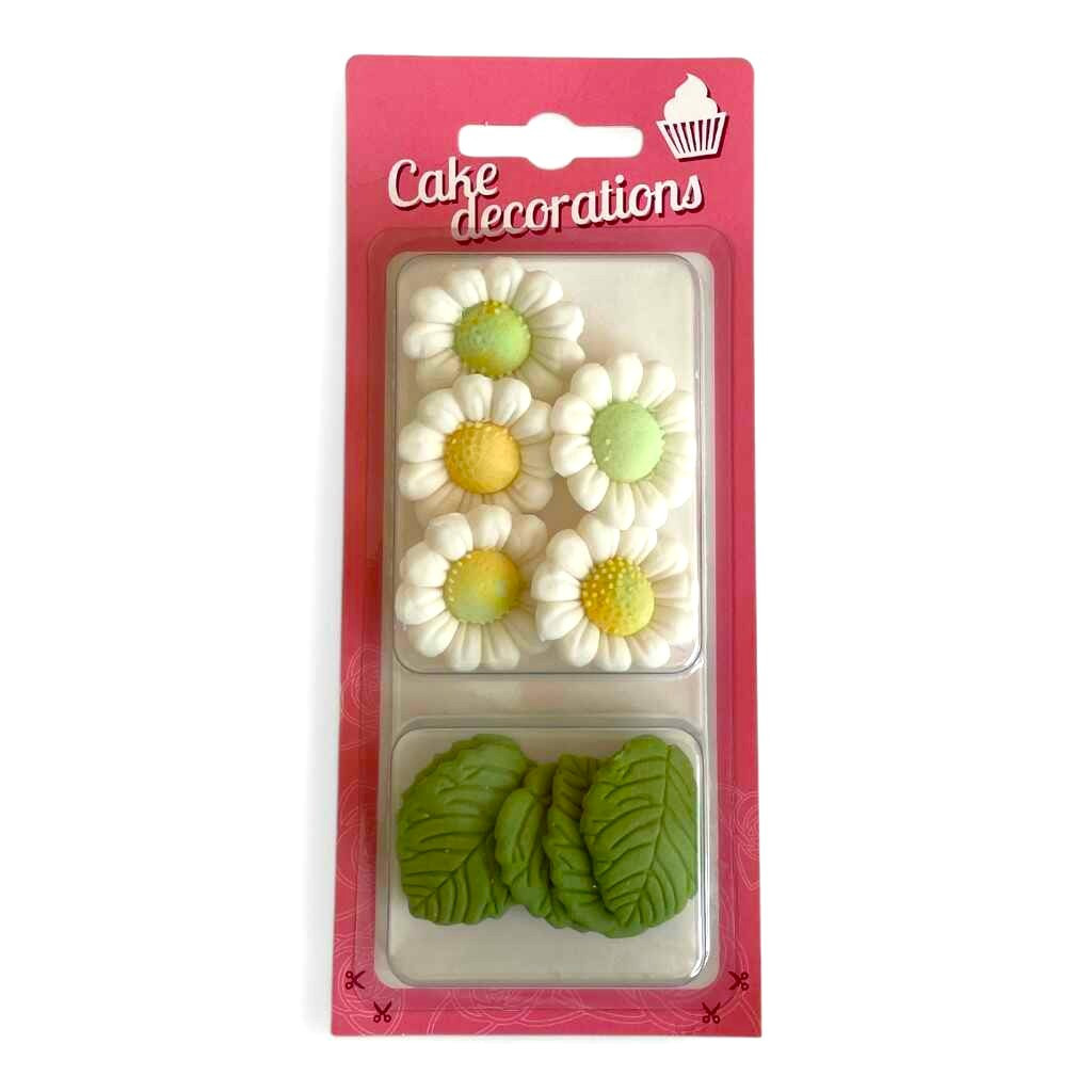 Cukrová dekorace Listy a bílé květy