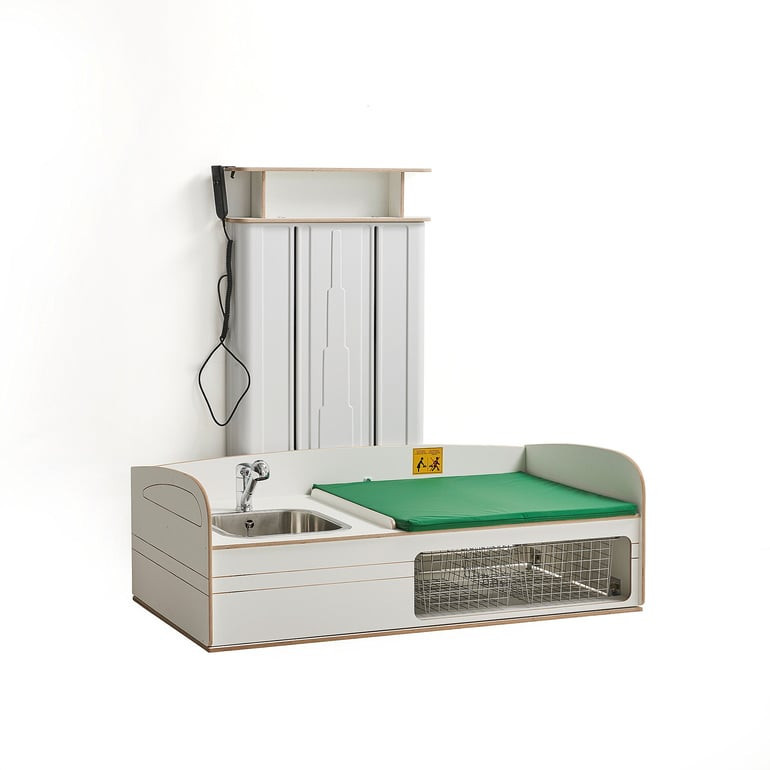 Přebalovací pult NEIL, výškově nastavitelný, závěsný, 1400 mm, s umyvadlem vlevo