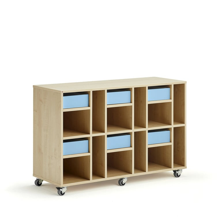 Skříňka CASPER, 6 zásuvek, 12 přihrádek, bříza, blankytně modrá