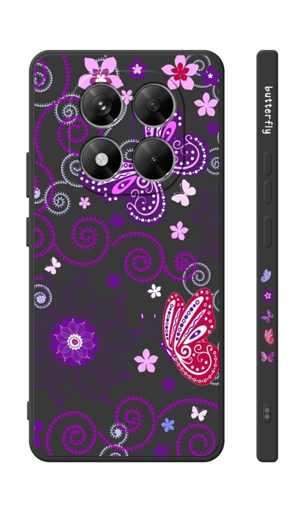 Kryt TopQ Design Xiaomi Redmi Note 14 Pro Fialoví motýlci černý 136767