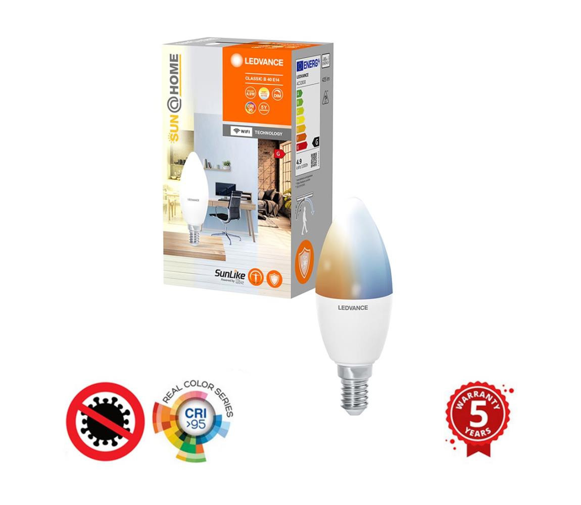 Ledvance LED Stmívatelná antibakteriální žárovka B40 E14/4,9W/230V Wi-Fi - Ledvance
