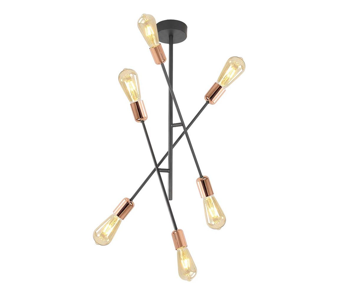 KL106005 - Lustr na tyči STRAIGHT 6xE27/15W/230V černá/měděná
