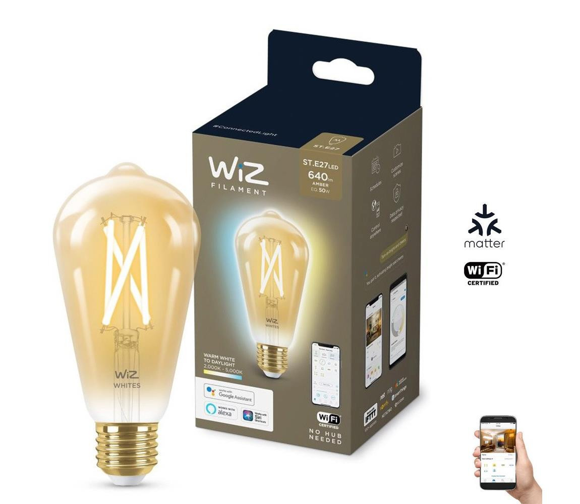 WiZ LED Stmívatelná žárovka VINTAGE ST64 E27/7W/230V 2000-5000K CRI 90 Wi-Fi - WiZ