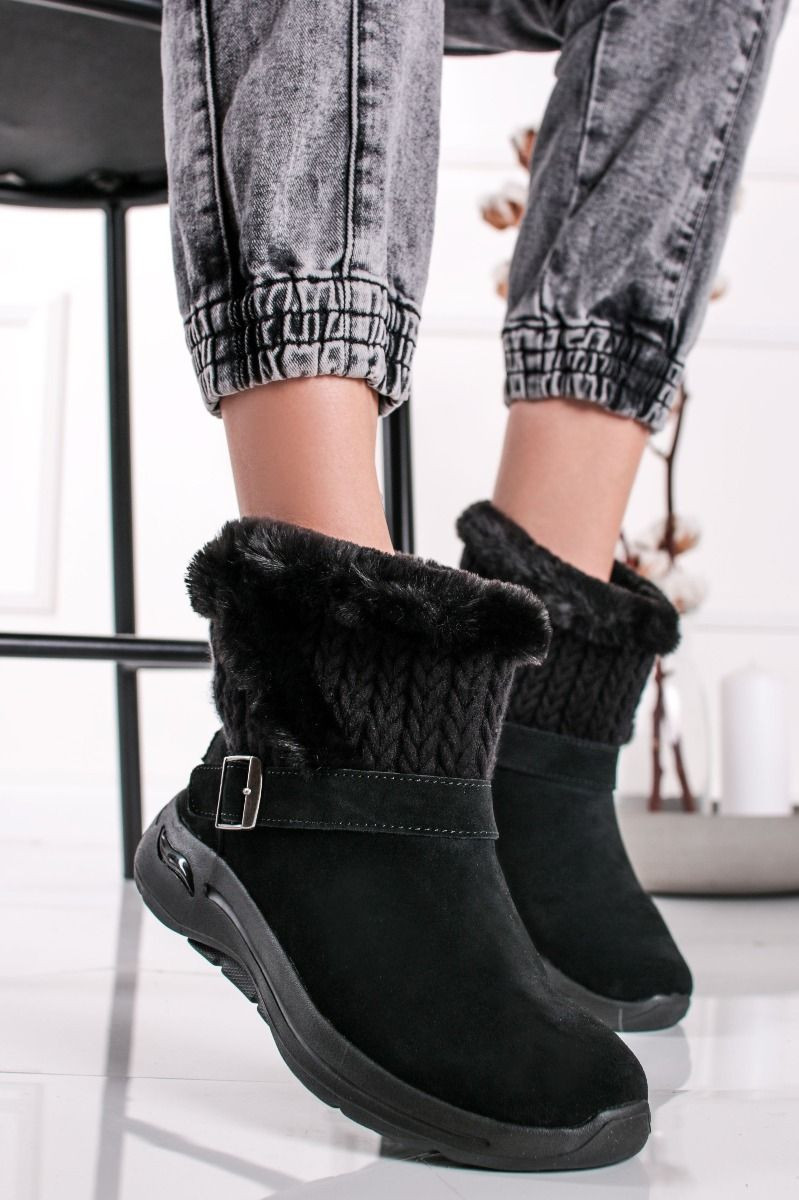 Černé kožené kotníkové kozačky Go Walk Arch Fit - True Embrace