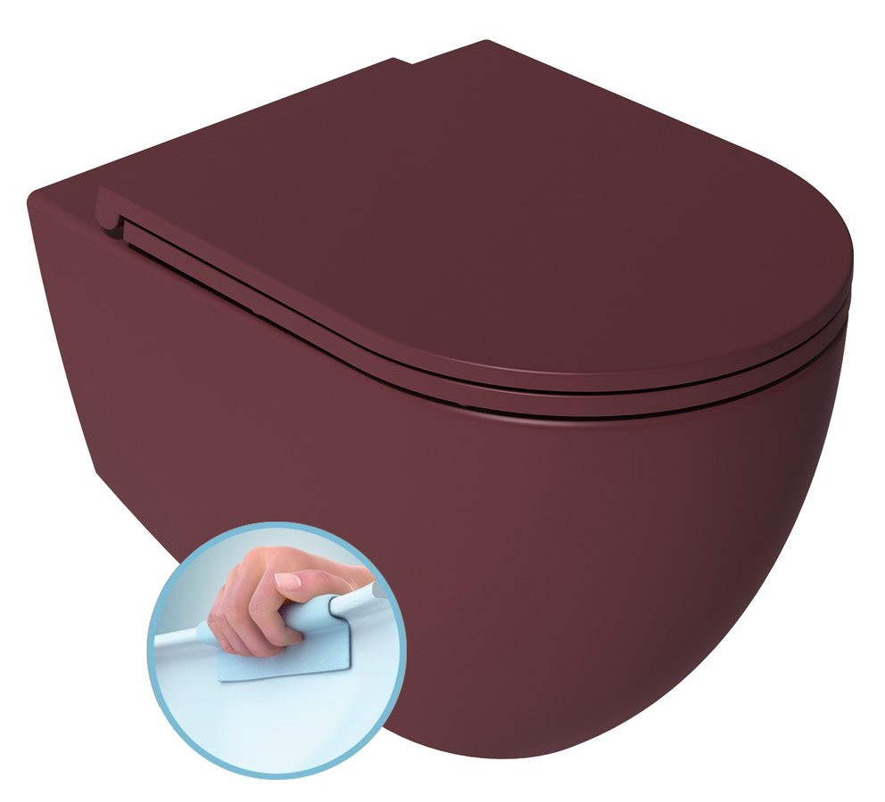 Isvea INFINITY závěsná WC mísa, Rimless, 36,5x53cm, maroon red