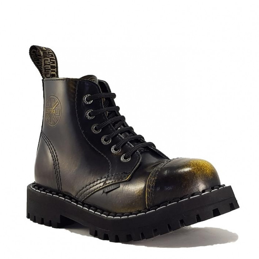 Boty Steel 6-dírkové - žluté stírané, 40