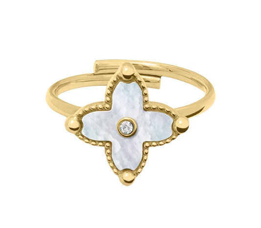 Pierre Lannier Nastavitelný pozlacený prsten s perletí Rubya BJ23A3211