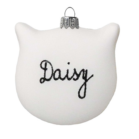 Skleněný medailon kočka bílý se jménem