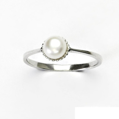 Stříbrný prsten, přírodní říční perla bílá 5,5 mm, prstýnek ze stříbra, T 1356