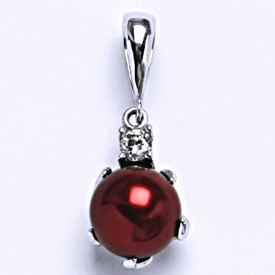 Stříbrný přívěšek s vínovou umělou perlou, 1190/6