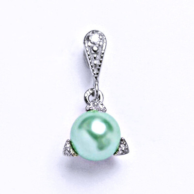 Stříbrný přívěšek s umělou zelenou perlou 8 mm,přívěšek ze stříbra P 1220/14