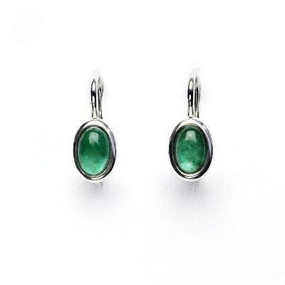 Stříbrné náušnice, přírodní smaragd A+, 6x4, NK 1353