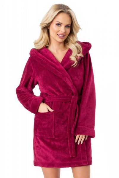 Gruby, zimowy szlafrok damski - 101 bordowy XS/S