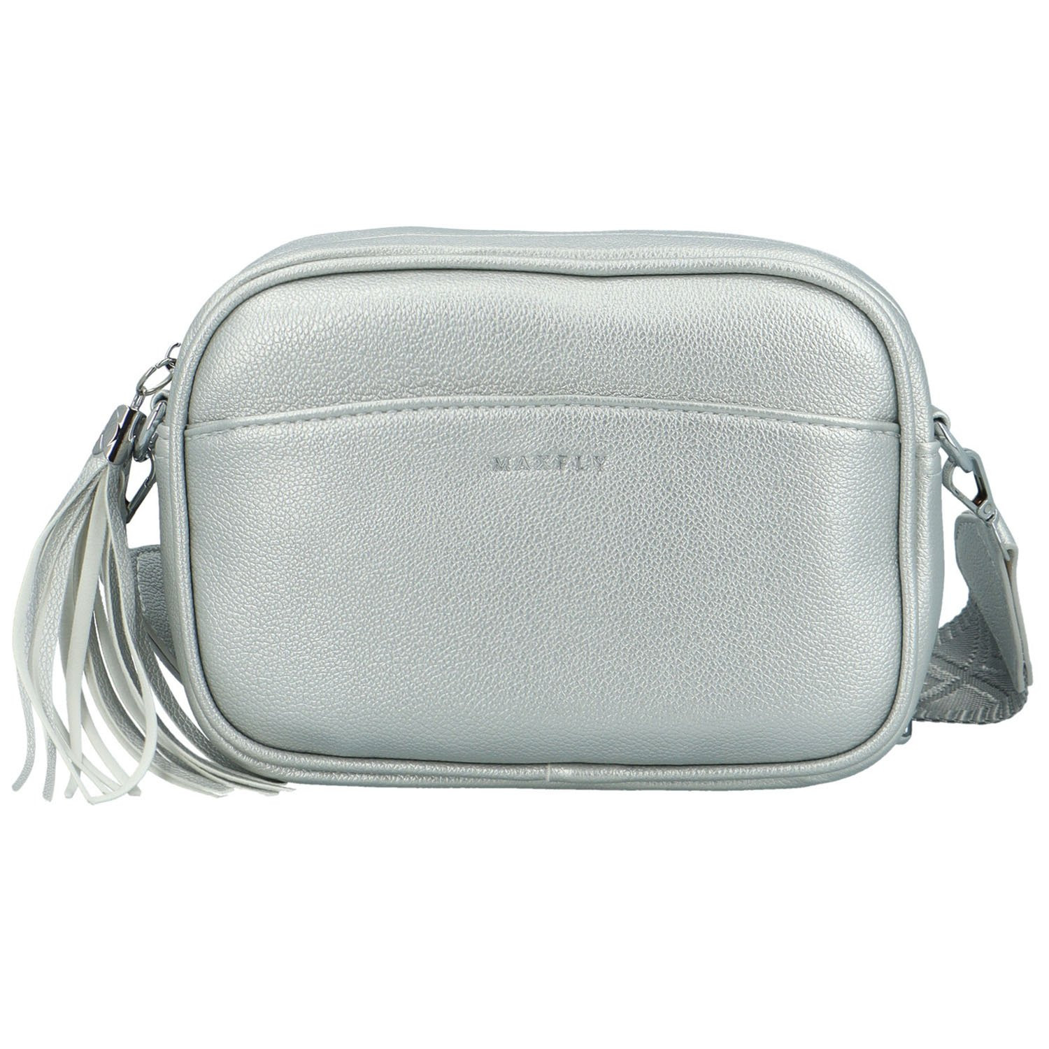 Stylová dámská koženková crossbody MaxFly Rozana, stříbrná