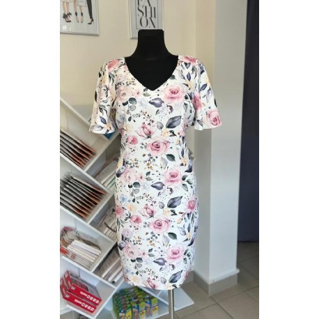 Dámské pouzdrové šaty Robin, Velikost 46, Barva Smetanová, Vzor Květinový BEST 0020026