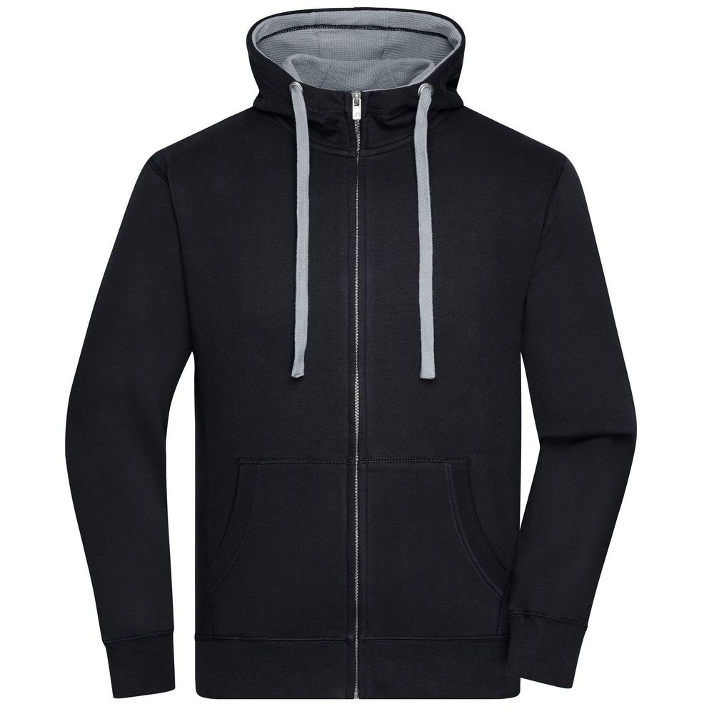James & Nicholson (Daiber) Pánská mikina na zip s kapucí JN963 - Černá / šedý melír | L