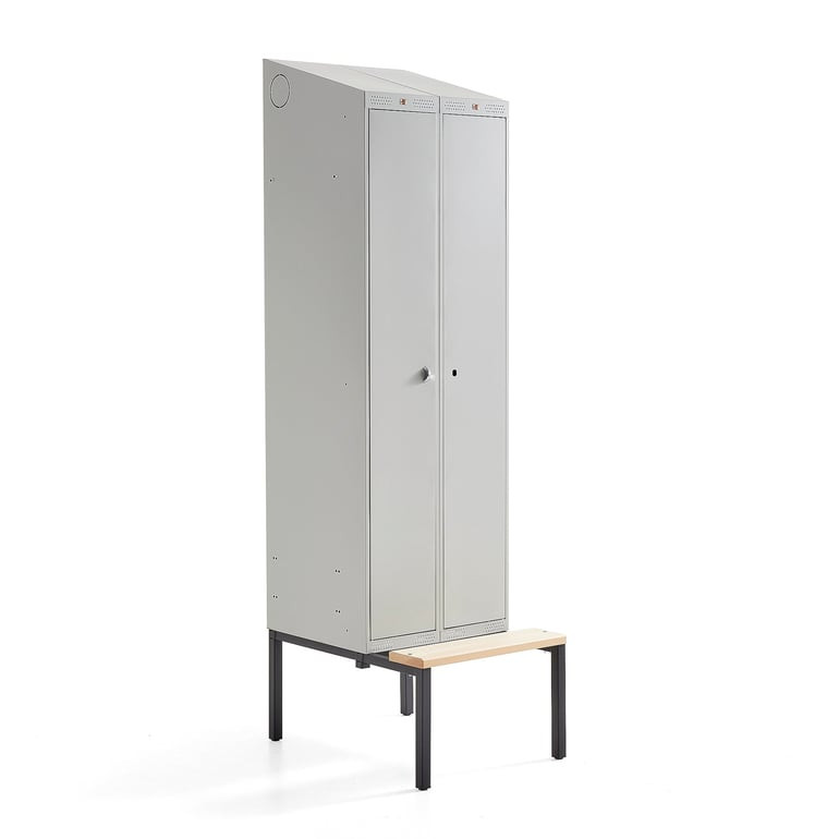 Šatní skříňka CLASSIC COMBO, 1 sekce, 2 boxy, 2290x600x550 mm, lavice, šedé dveře