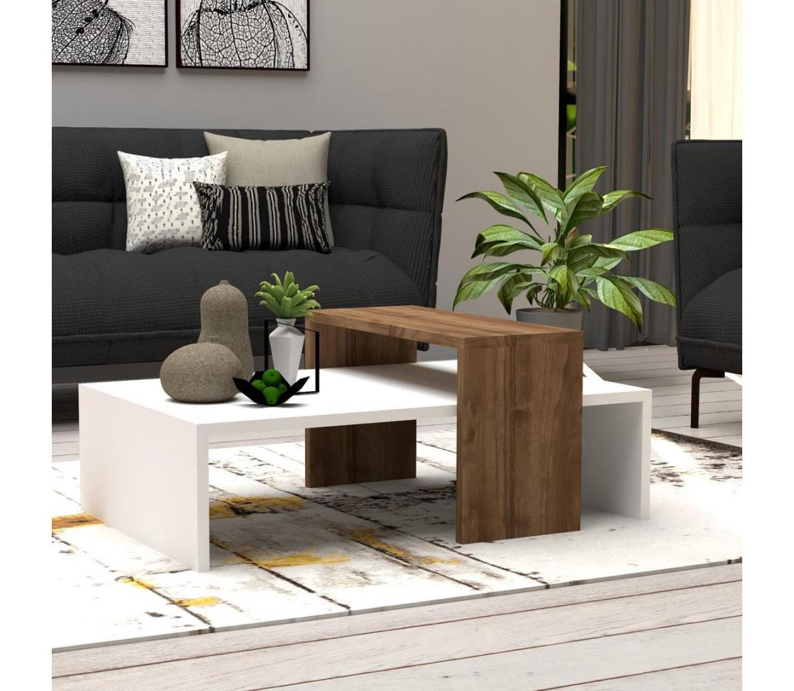 Konferenční stolek GLOW 32x80 cm bílá/hnědá