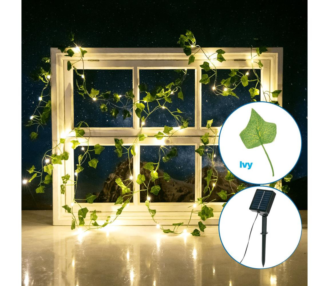 B.V.  - LED Solární řetěz 50xLED/7m IP65 teplá bílá listy