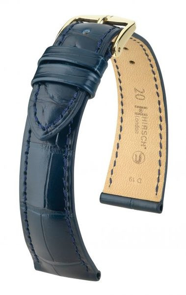 Řemínek Hirsch London Alligator - modrý, mat - 14 mm - M – Střední délka - 10 mm - Rose Gold