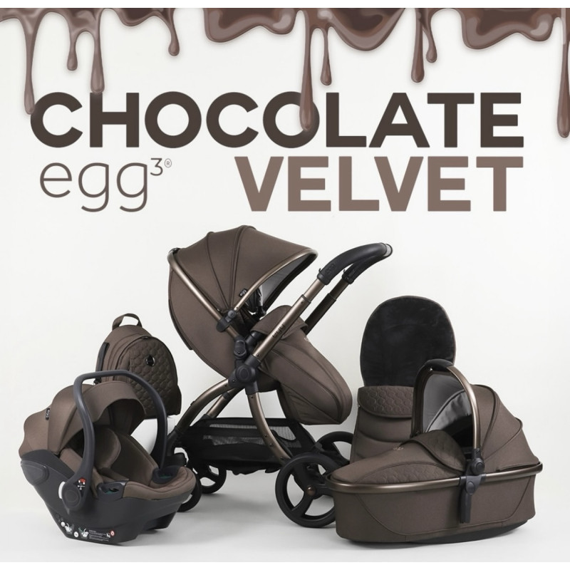Egg 3 SET 8v1 CHOCOLATE VELVET, kočárek, korba, autosedačka, adaptér, báze, fusak, batoh, držák nápojů