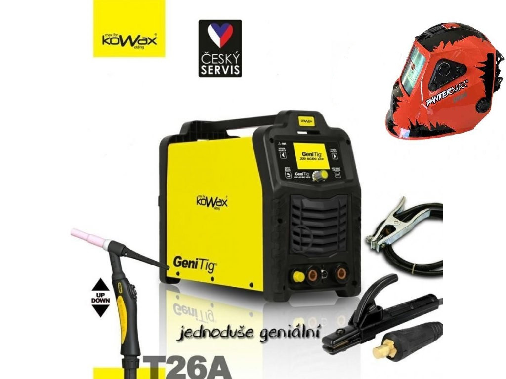 GeniTig 220 AC/DC LCD Varianta: SET 2: svářečka s výbavou v popisu stroje + kukla profi KWXSTGT220ACDC