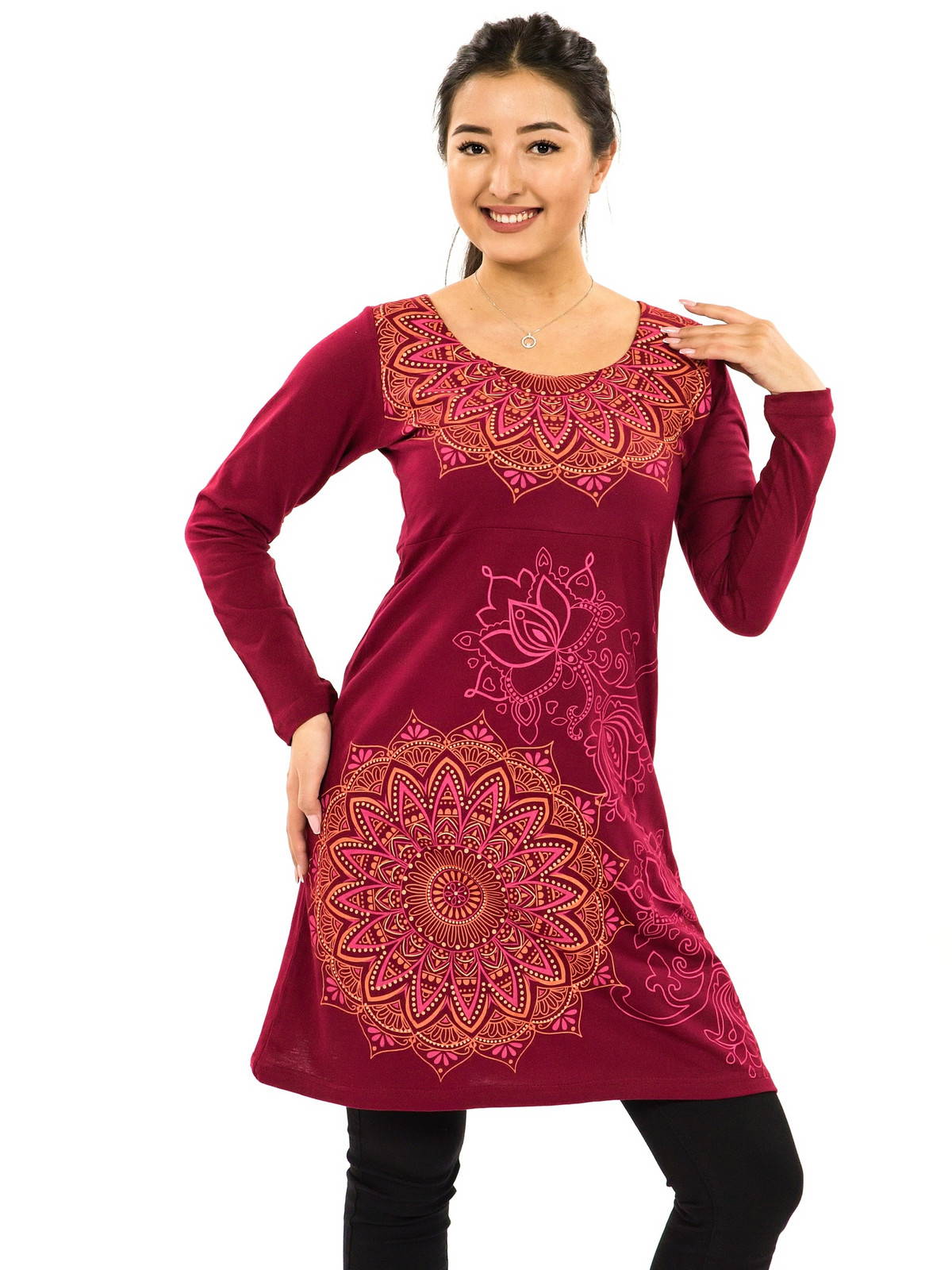 Himalife Šaty s dlouhým rukávem Taila - vínová Velikost: XXL