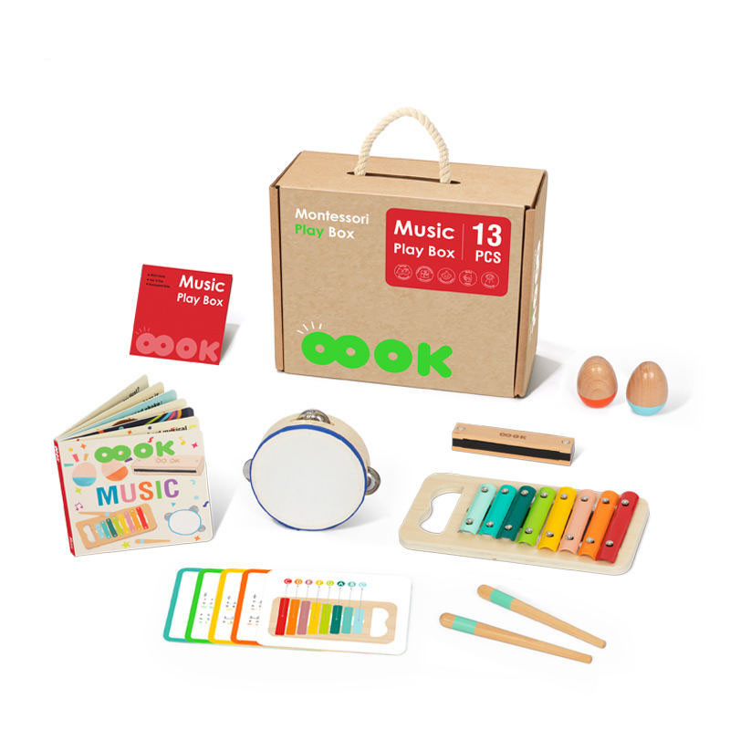 Mamido Mamido Montessori Hudební box XXL 4v1 13ks Xylofon Tamburína Harmonika děti 1-2 roky