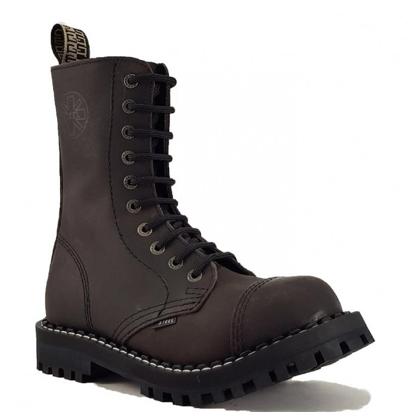 Boty Steel 10-dírkové - hnědé, 40