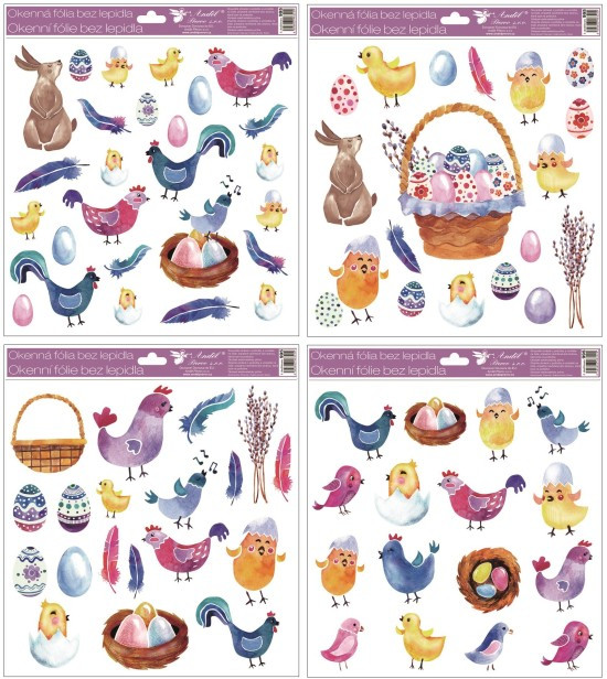 Anděl Velikonoční okenní fólie - modré a růžové slepičky - 30 x 33,5 cm - 995