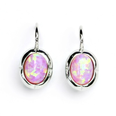 Stříbrné náušnice, růžový syntetický opál, náušnice s opálem, NK 1374