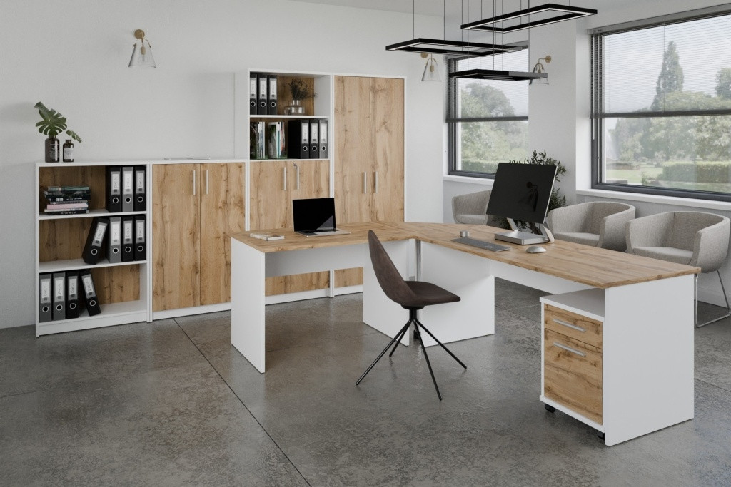 Kancelářská sestava NEJBY GIANNI 11, bílá/dub wotan