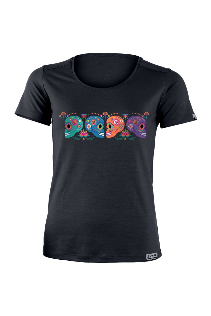 Lasting dámské merino triko s tiskem LINSY modré Velikost: L 8595067904665