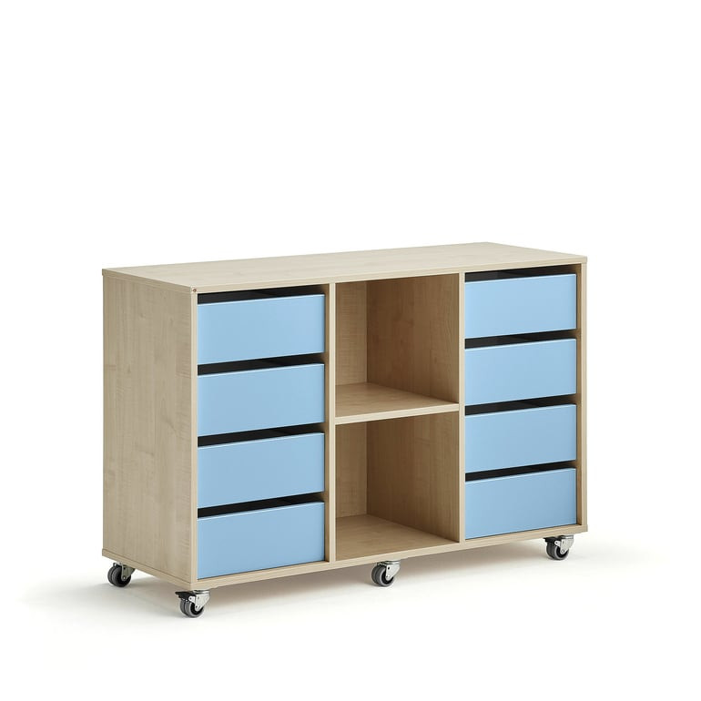 Skříňka CASPER, 8 zásuvek, 2 přihrádky, bříza, blankytně modrá