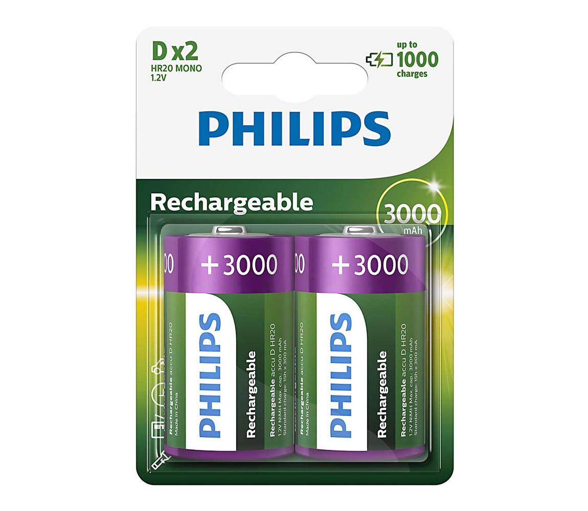 Philips Philips R20B2A300/10 - 2 ks Nabíjecí baterie D MULTILIFE NiMH/1,2V/3000 mAh