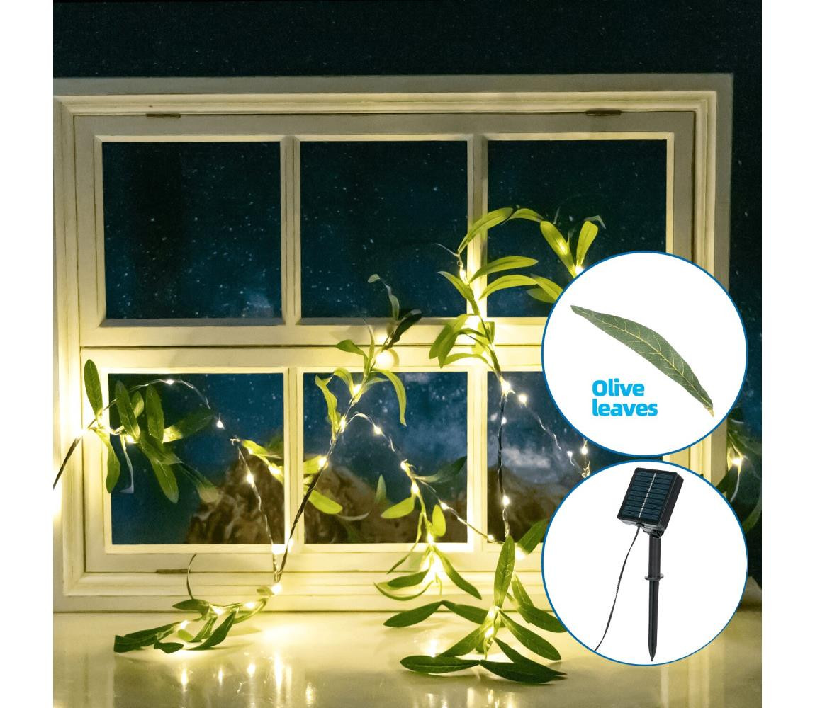 B.V.  - LED Solární řetěz 60xLED/4m IP65 teplá bílá olive