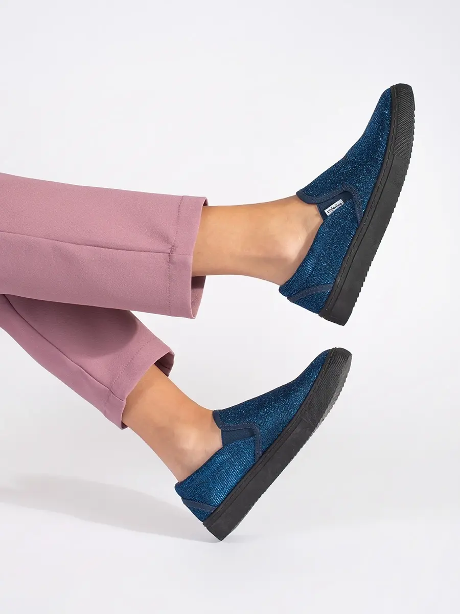 Exkluzívní dámské polobotky modré bez podpatku