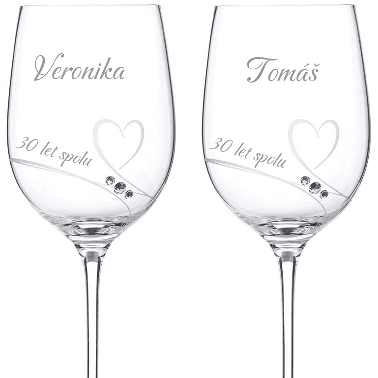 Dekorant Sklenice na bílé víno k výročí Romance s kamínky Swarovski SPOLU