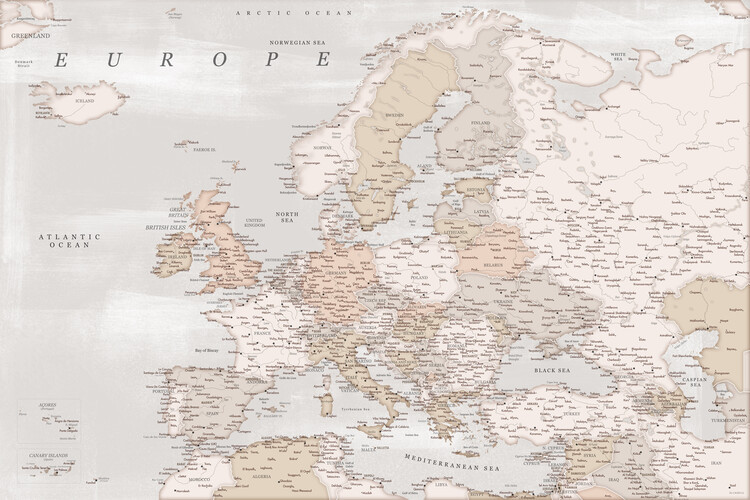 Blursbyai Mapa Detailed map of Europe in rustic style, Blursbyai, 40 × 26.7 cm