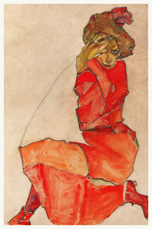 Egon Schiele Obrazová reprodukce The Lady in Red, Egon Schiele, 26.7 × 40 cm