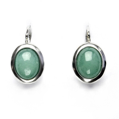 Stříbrné náušnice, přírodní avanturin, 10 x 8 mm, NK 1453