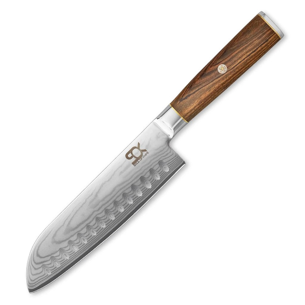 Santoku nůž SOK COCOBOLO WHITE DAMASCUS 18 cm, hnědá, Dellinger