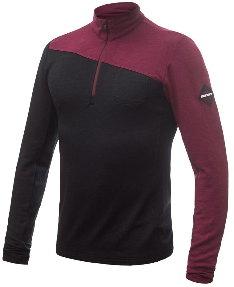 SENSOR MERINO EXTREME pánské triko dl.rukáv zip černá/port red Velikost: S 8592837086071