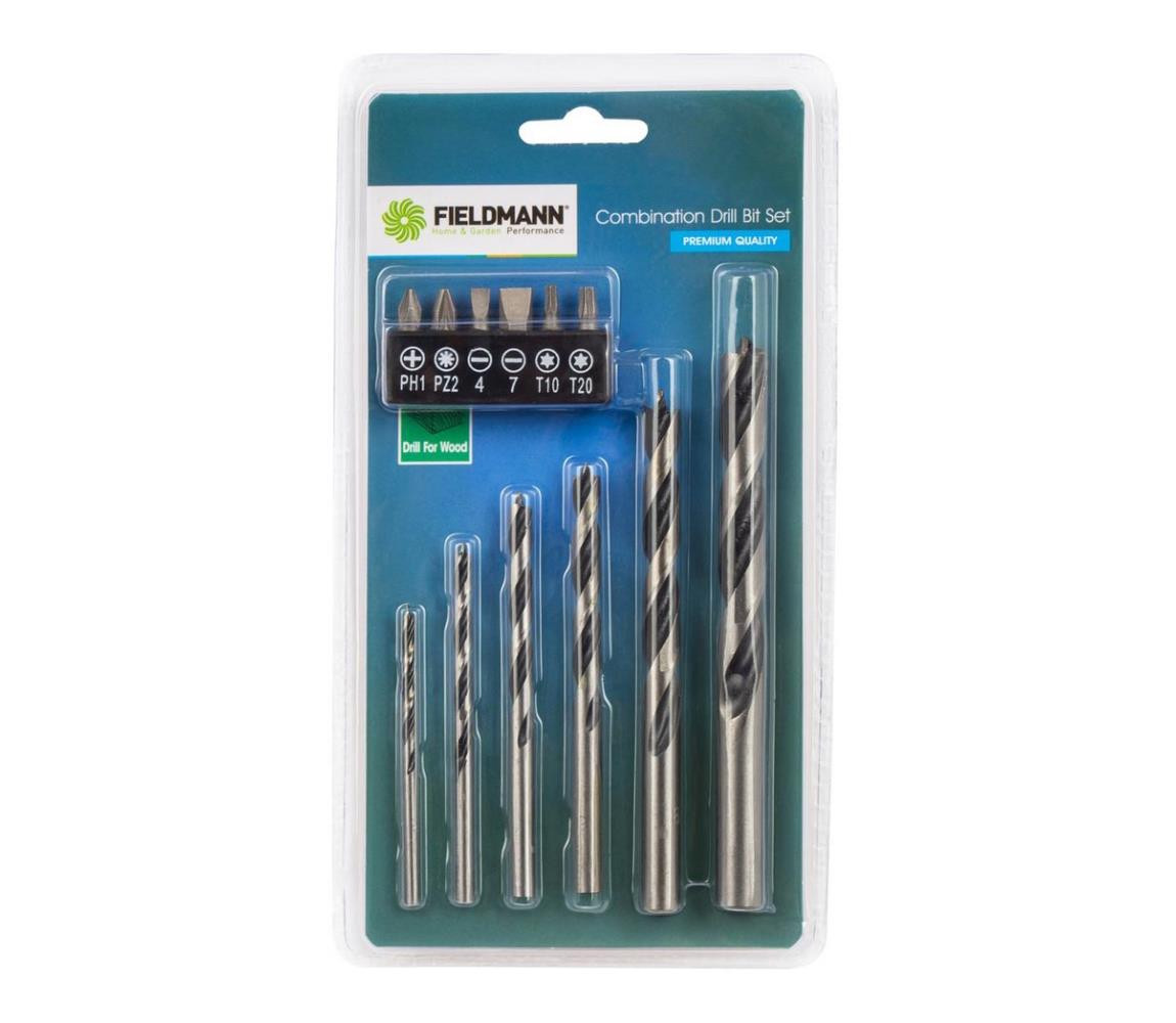 Fieldmann Fieldmann - Sada vrtáků do dřeva + bity 12 ks chrom