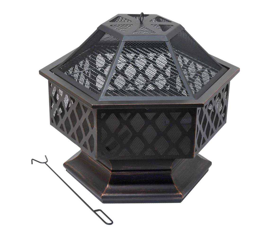 Přenosné ohniště na dřevo s roštem černá/patina