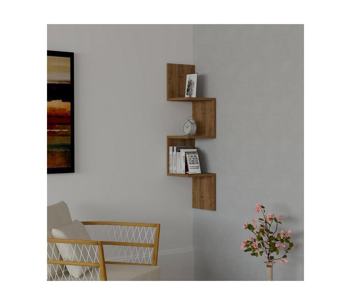 Rohová nástěnná police ZIKZAK 105,5x25 cm hnědá