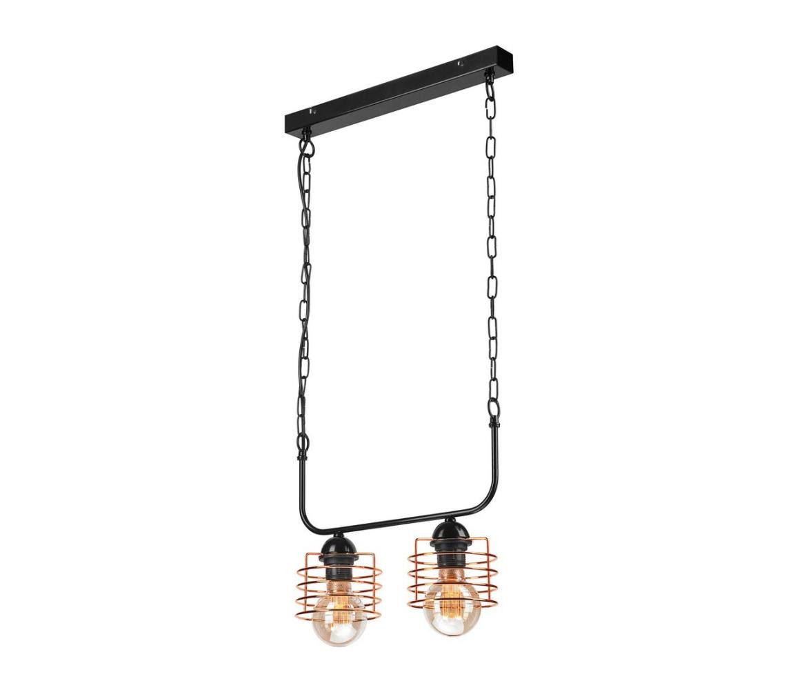 Lustr na řetězu MORGAN 2xE27/60W/230V černá/měděná