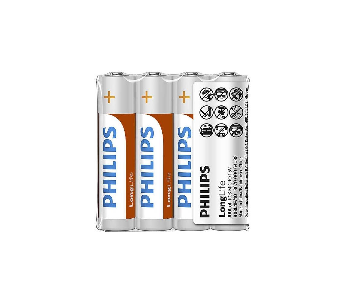 Philips Philips R03L4F/10 - 4 ks Zinkochloridová baterie AAA LONGLIFE 1,5V 450mAh