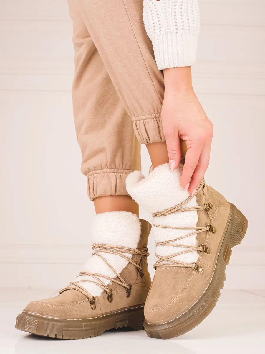 Luxusní béžové sněhule dámské bez podpatku